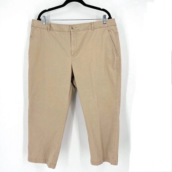 L.L. Bean Women's High-Rise Flat Front Favorite Fit Cropped Pants Beige Size 18 - Picture 1 of 12